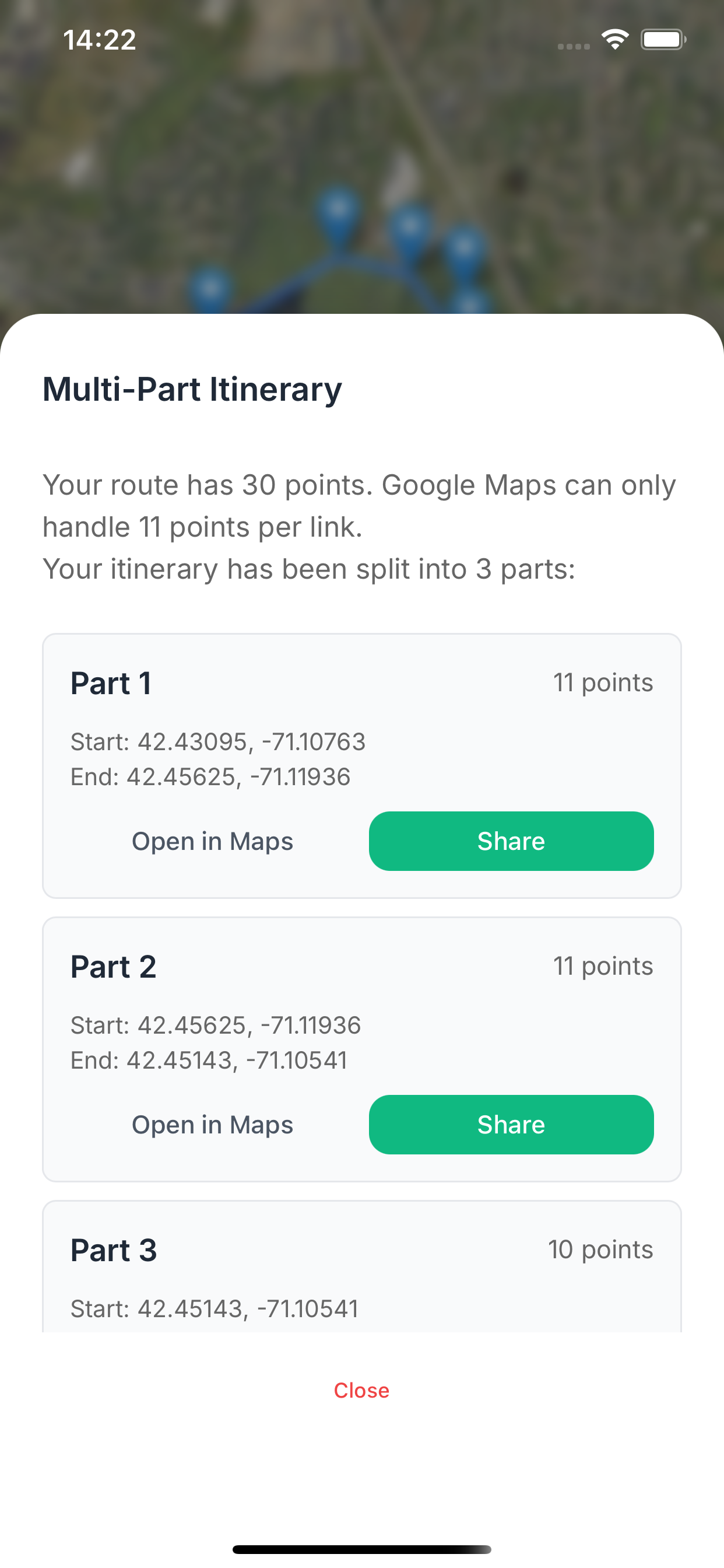 Sub-Itinerary Result